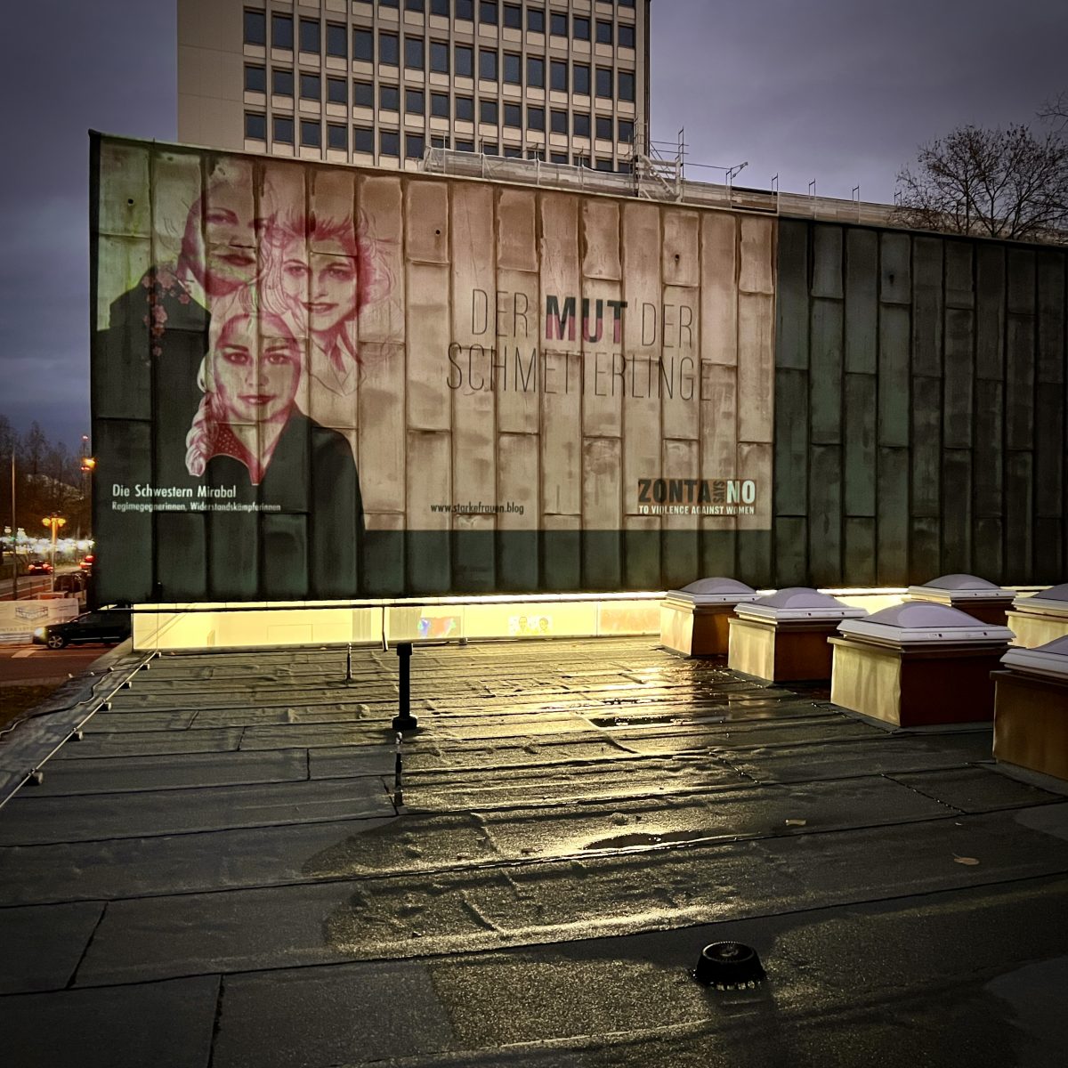 Projektion Mannheimer Kunstverein e.V. zum internationalen Tag gegen Gewalt an Frauen Original Bilder © ZONTA international & Birgit Lang - https://starkefrauen.blog